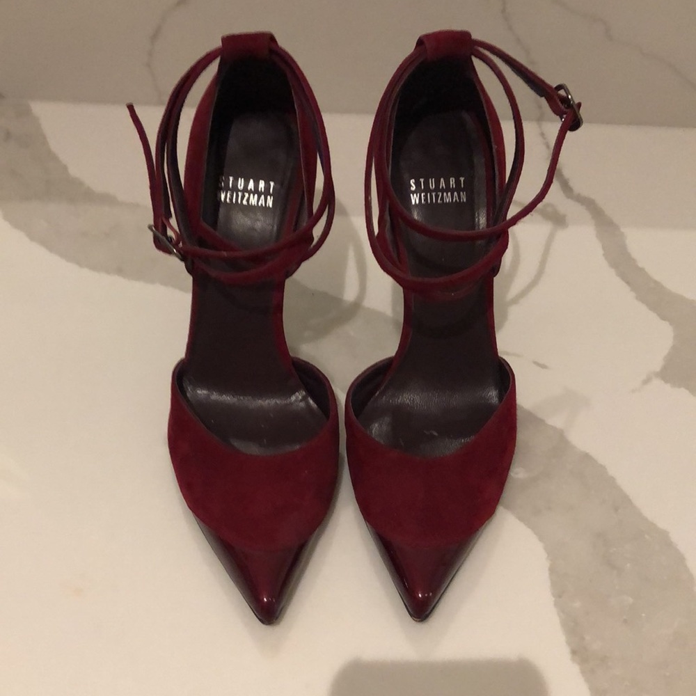 Stuart Weitzman Deep Red Suede/Patent Leather Hee… - image 6